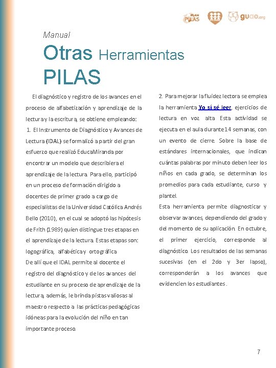 Manual Otras Herramientas PILAS El diagnóstico y registro de los avances en el 2.