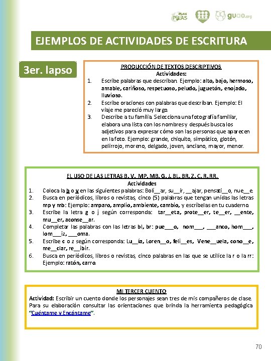 EJEMPLOS DE ACTIVIDADES DE ESCRITURA 3 er. lapso 1. 2. 3. 4. 5. 6.