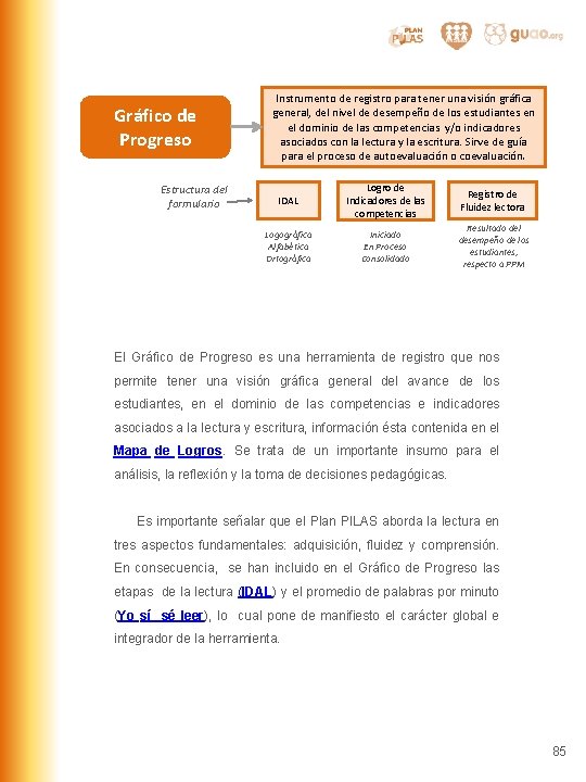 Gráfico de Progreso Estructura del formulario Instrumento de registro para tener una visión gráfica