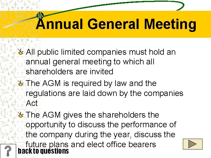 Annual General Meeting All public limited companies must hold an annual general meeting to
