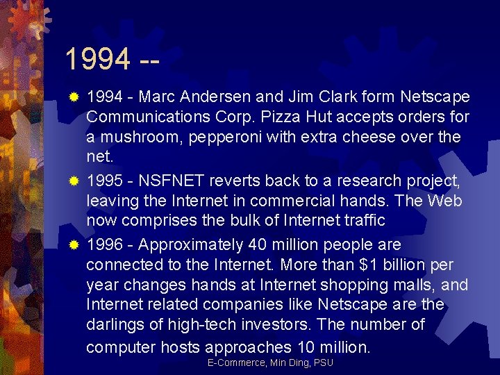 1994 - Marc Andersen and Jim Clark form Netscape Communications Corp. Pizza Hut accepts