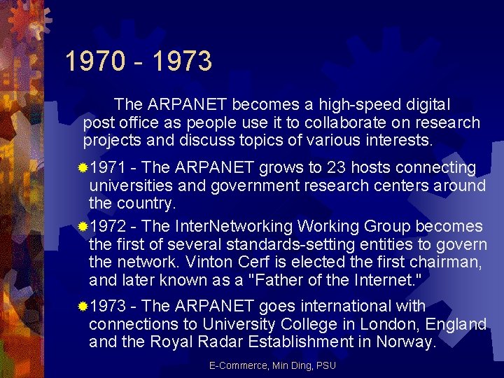 1970 - 1973 The ARPANET becomes a high-speed digital post office as people use