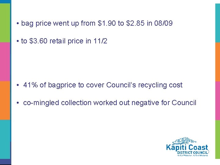  • bag price went up from $1. 90 to $2. 85 in 08/09