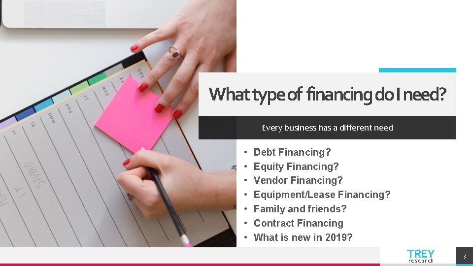 What type of financing do I need? Every business has a different need •