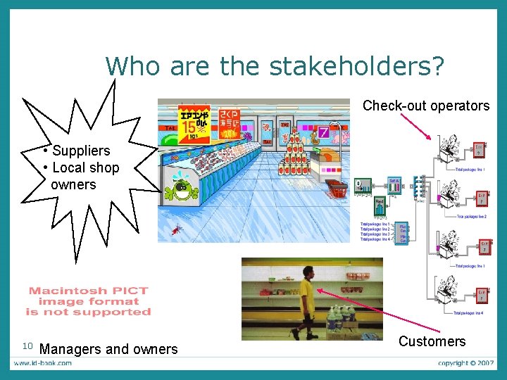 Who are the stakeholders? Check-out operators • Suppliers • Local shop owners 10 Managers