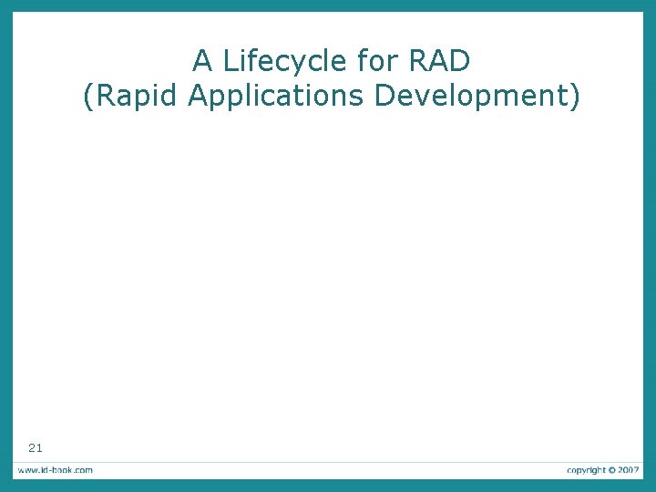 A Lifecycle for RAD (Rapid Applications Development) 21 