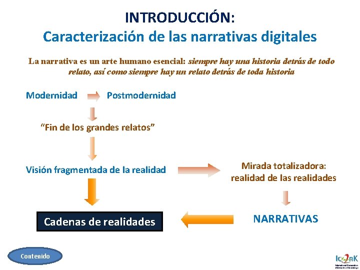 INTRODUCCIÓN: Caracterización de las narrativas digitales La narrativa es un arte humano esencial: siempre