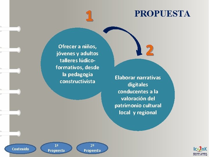 1 Ofrecer a niños, jóvenes y adultos talleres lúdicoformativos, desde la pedagogía constructivista Contenido