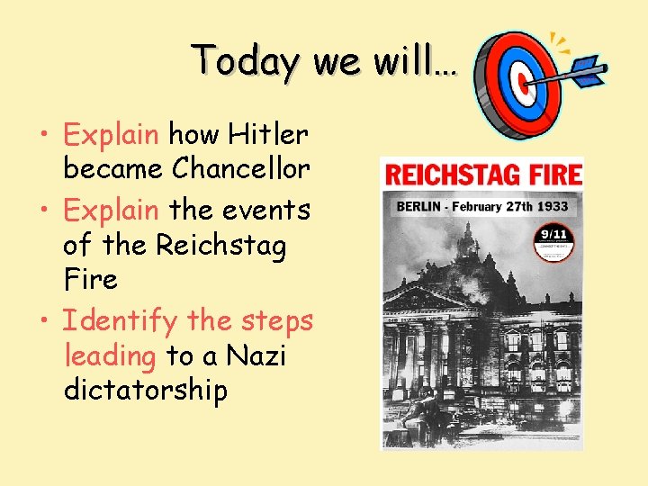 Today we will… • Explain how Hitler became Chancellor • Explain the events of