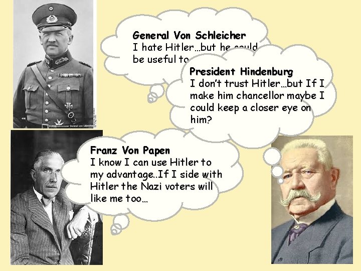 General Von Schleicher I hate Hitler…but he could be useful to me… President Hindenburg