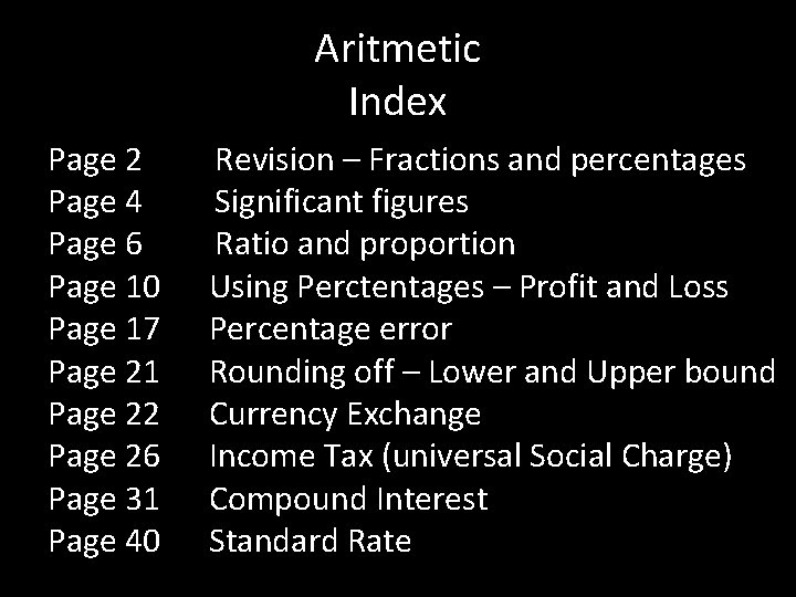 Aritmetic Index Page 2 Page 4 Page 6 Page 10 Page 17 Page 21