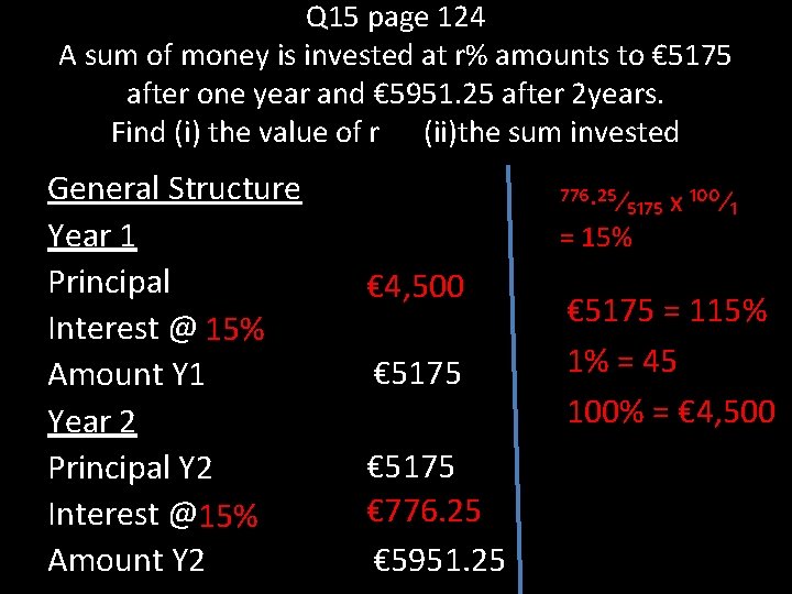 Q 15 page 124 A sum of money is invested at r% amounts to