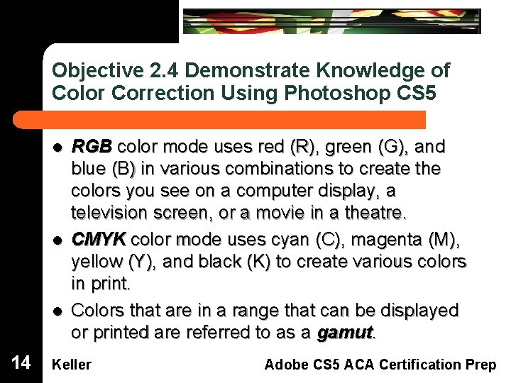 Objective 2. 4 Demonstrate Knowledge of Color Correction Using Photoshop CS 5 Dreamweaver Domain