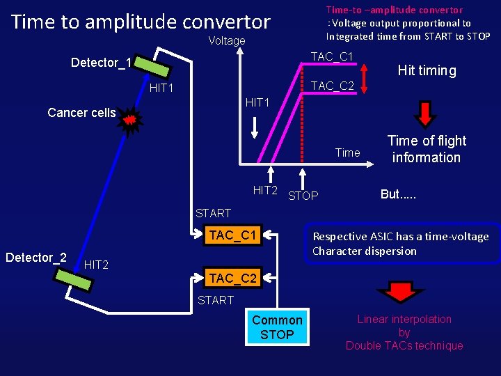 Time-to –amplitude convertor ：Voltage output proportional to Integrated time from START to STOP Time