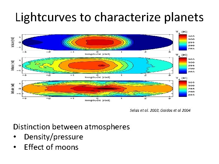 Lightcurves to characterize planets Selsis et al. 2003, Gaidos et al 2004 Distinction between