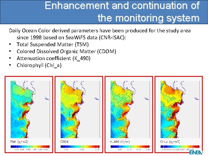 Enhancement and continuation of the monitoring system Daily Ocean Color derived parameters have been