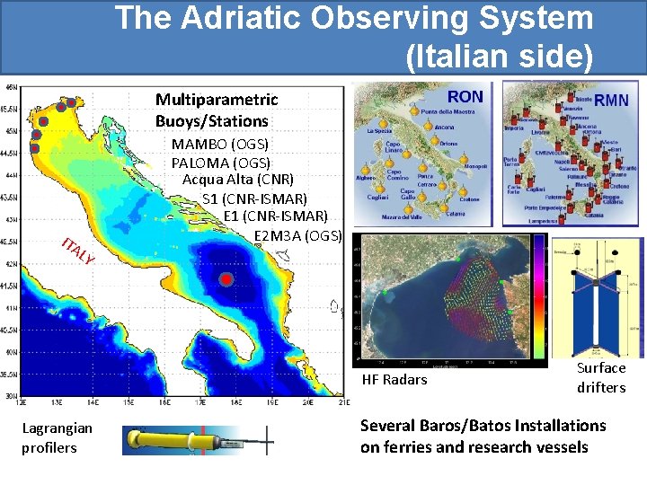 The Adriatic Observing System (Italian side) Multiparametric Buoys/Stations ITA LY MAMBO (OGS) PALOMA (OGS)