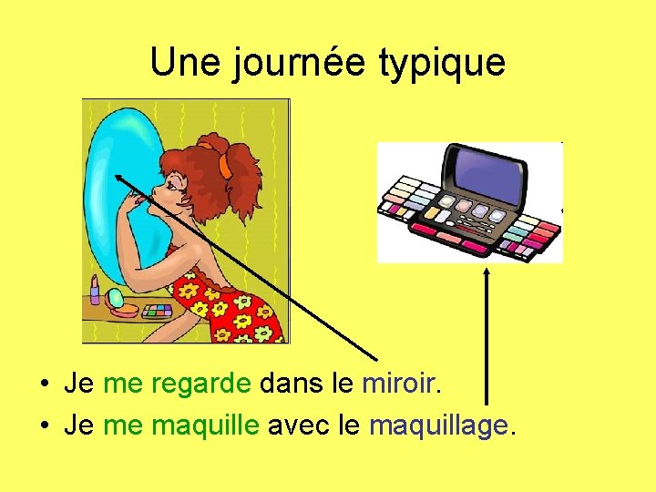 Une journée typique • Je me regarde dans le miroir. • Je me maquille