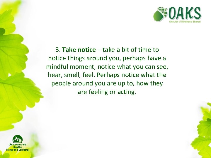 3. Take notice – take a bit of time to notice things around you,