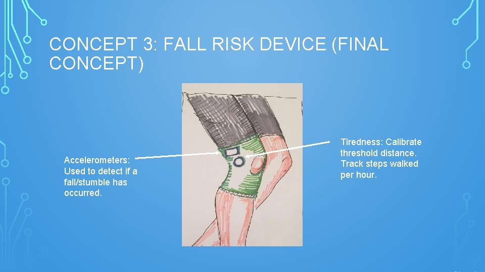 CONCEPT 3: FALL RISK DEVICE (FINAL CONCEPT) Accelerometers: Used to detect if a fall/stumble
