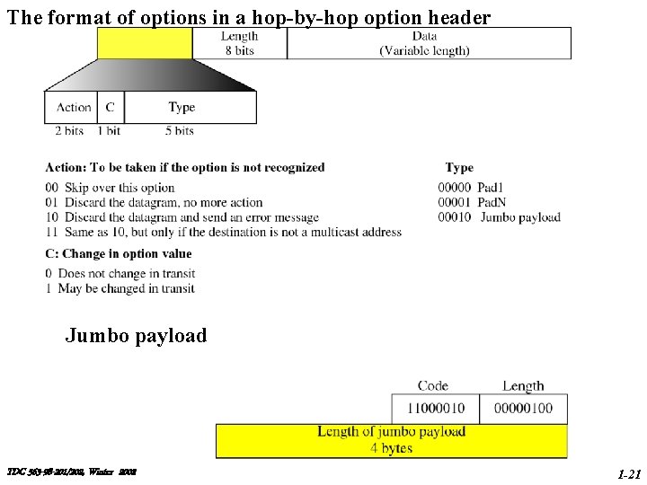 The format of options in a hop-by-hop option header Jumbo payload TDC 563 -98
