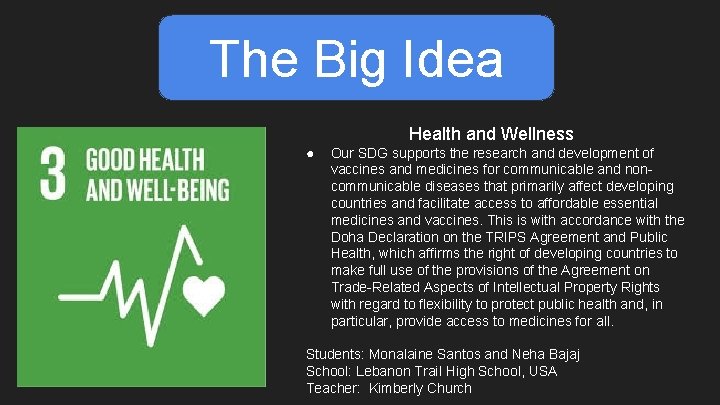 The Big Idea Health and Wellness ● This is where the picture of te