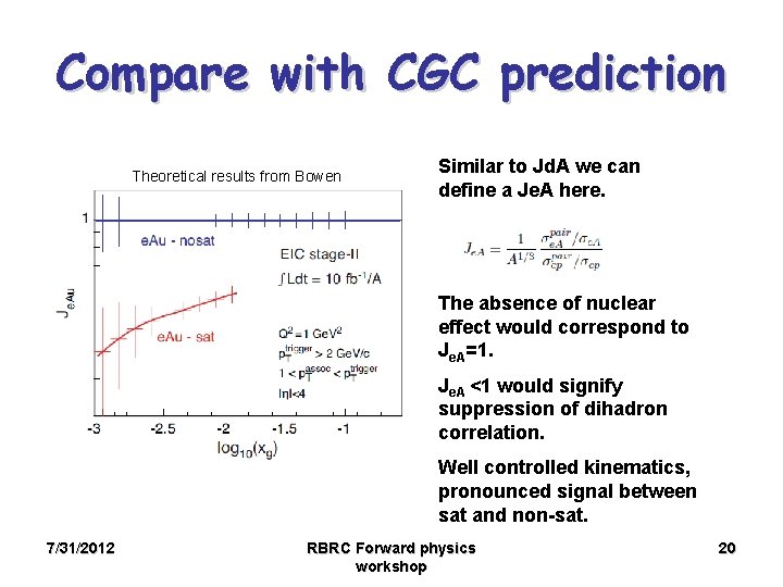 Compare with CGC prediction Theoretical results from Bowen Similar to Jd. A we can