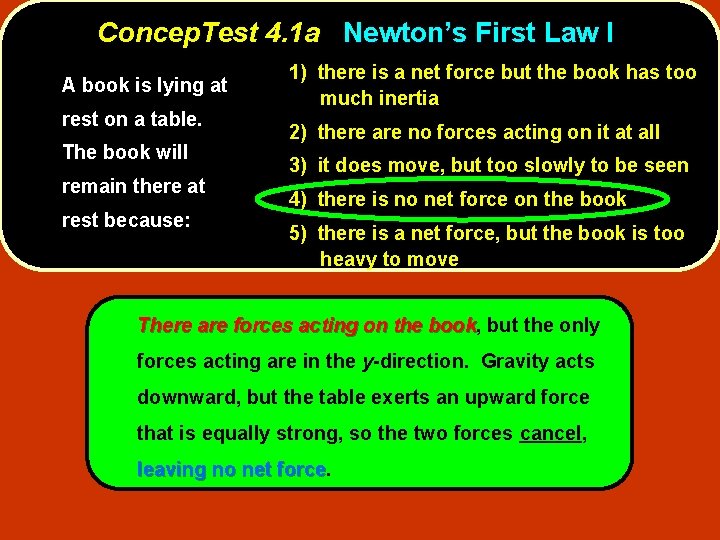 Concep. Test 4. 1 a Newton’s First Law I A book is lying at