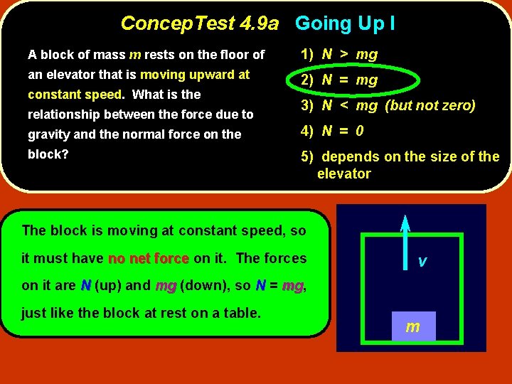 Concep. Test 4. 9 a Going Up I A block of mass m rests