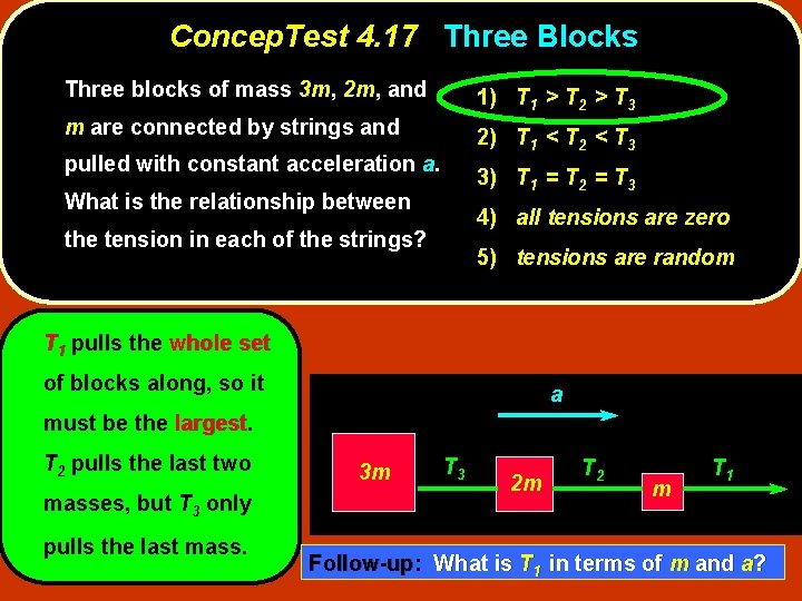 Concep. Test 4. 17 Three Blocks Three blocks of mass 3 m, 2 m,