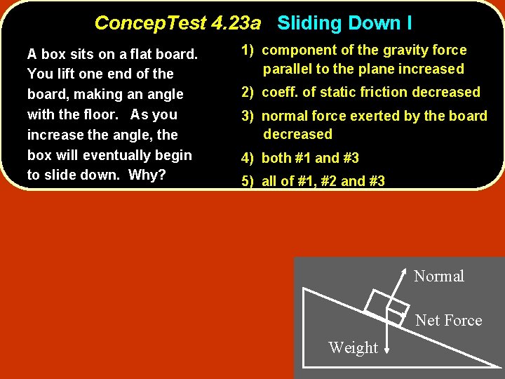 Concep. Test 4. 23 a Sliding Down I A box sits on a flat