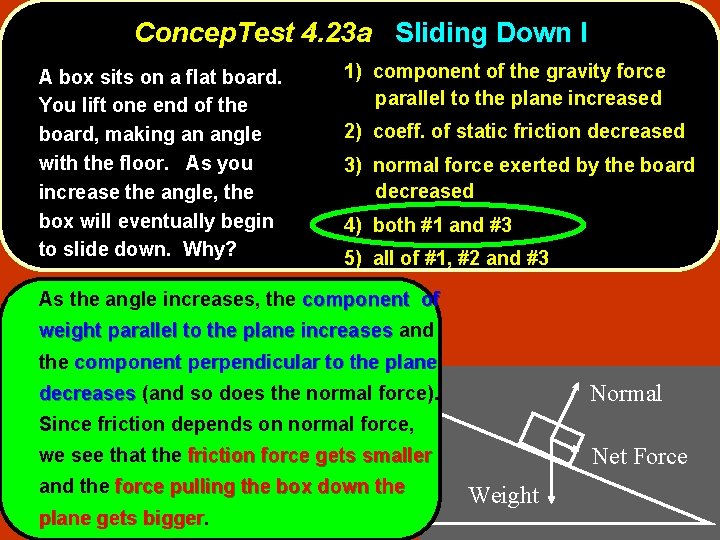 Concep. Test 4. 23 a Sliding Down I A box sits on a flat