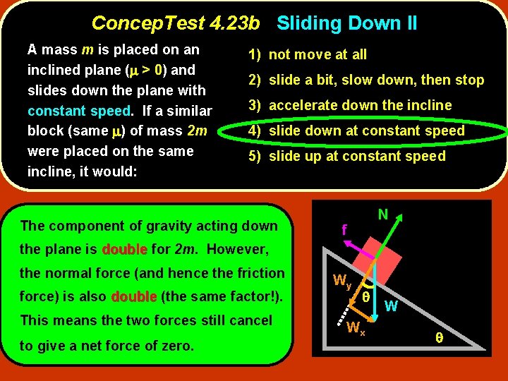 Concep. Test 4. 23 b Sliding Down II A mass m is placed on