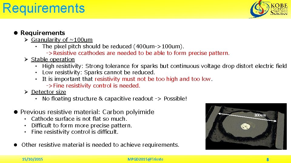 Requirements l Requirements Ø Granularity of ~100 um • The pixel pitch should be