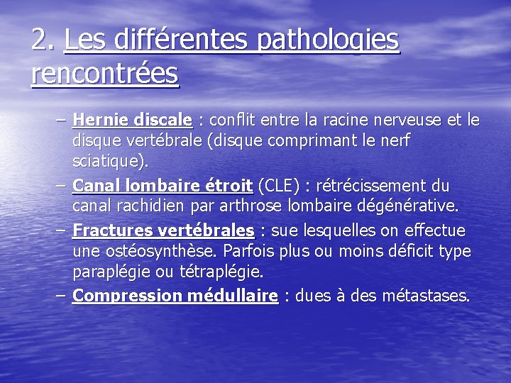 2. Les différentes pathologies rencontrées – Hernie discale : conflit entre la racine nerveuse