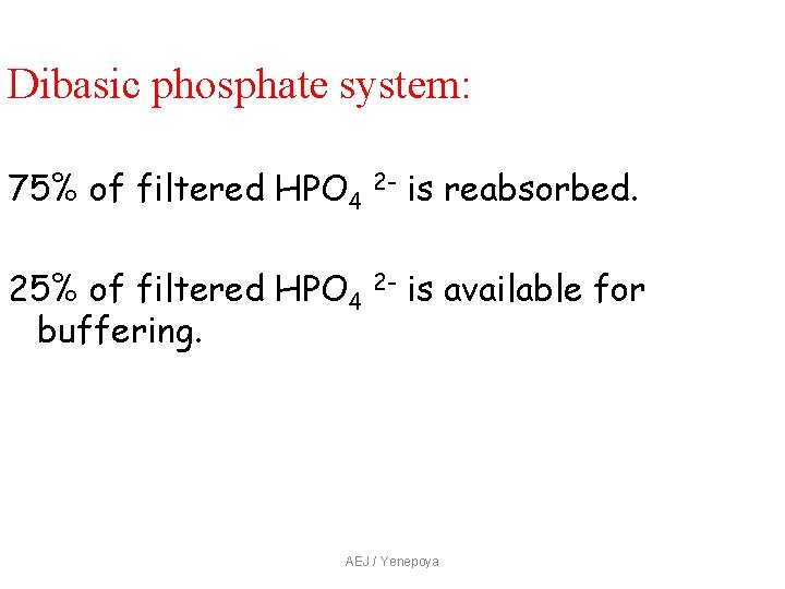Dibasic phosphate system: 75% of filtered HPO 4 2 - is reabsorbed. 25% of Dibasic phosphate system: 75% of filtered HPO 4 2 - is reabsorbed. 25% of