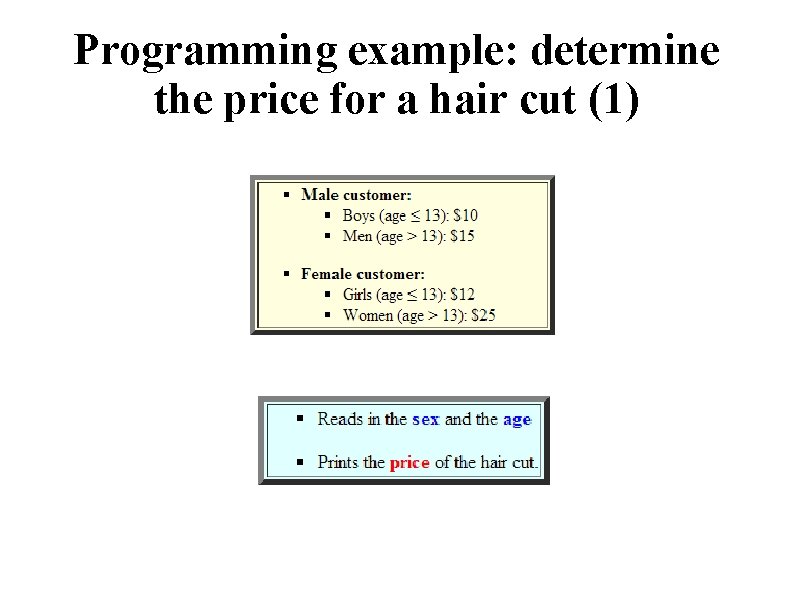 Programming example: determine the price for a hair cut (1) 