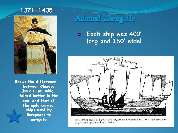 1371 -1435 Admiral Zheng He Each ship was 400’ long and 160’ wide! Shows