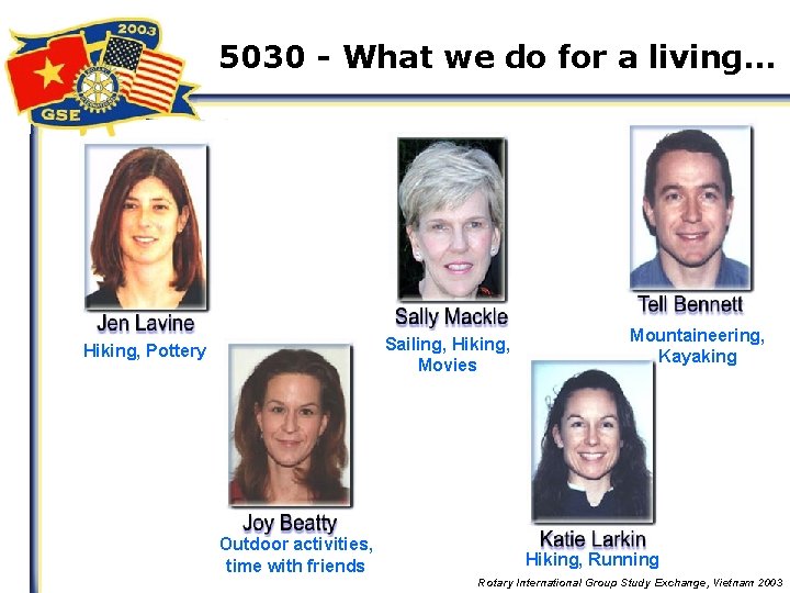 5030 - What we do for a living… Sailing, Hiking, Movies Hiking, Pottery Outdoor
