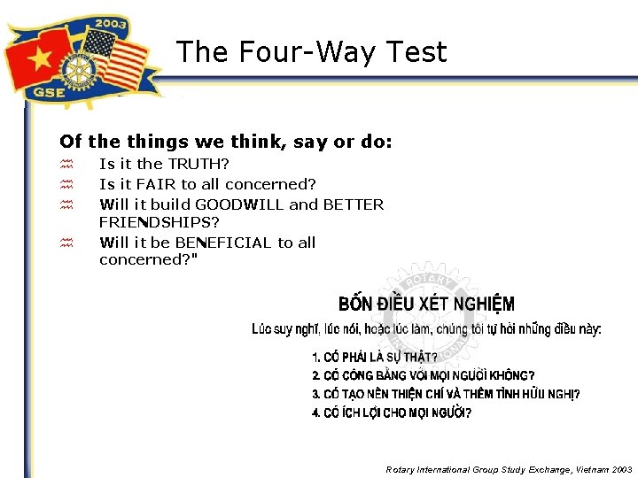 The Four-Way Test Of the things we think, say or do: h h Is