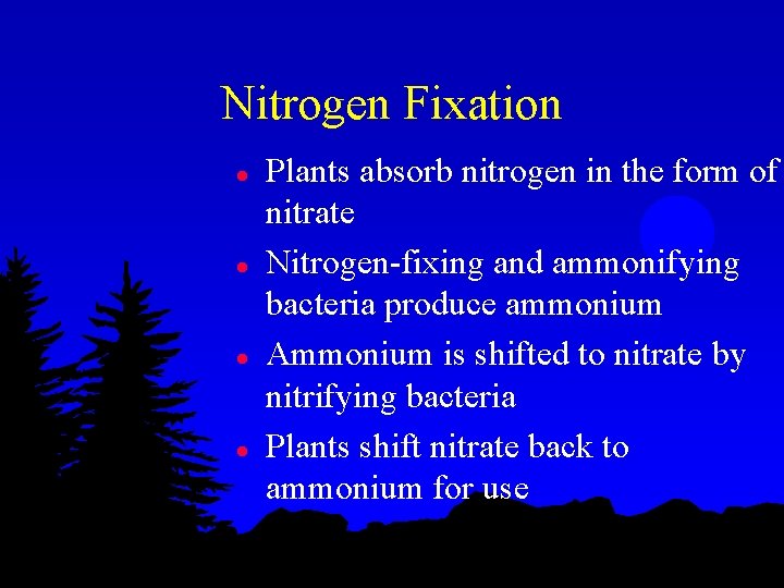 Nitrogen Fixation l l Plants absorb nitrogen in the form of nitrate Nitrogen-fixing and