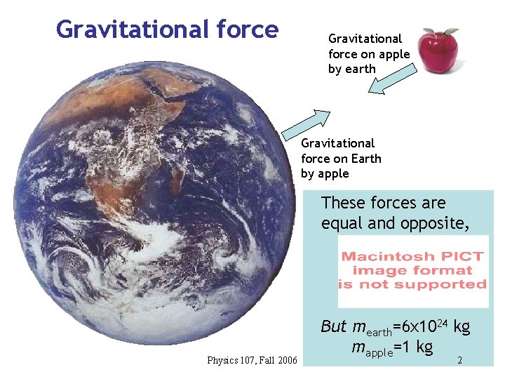 Gravitational force on apple by earth Gravitational force on Earth by apple These forces