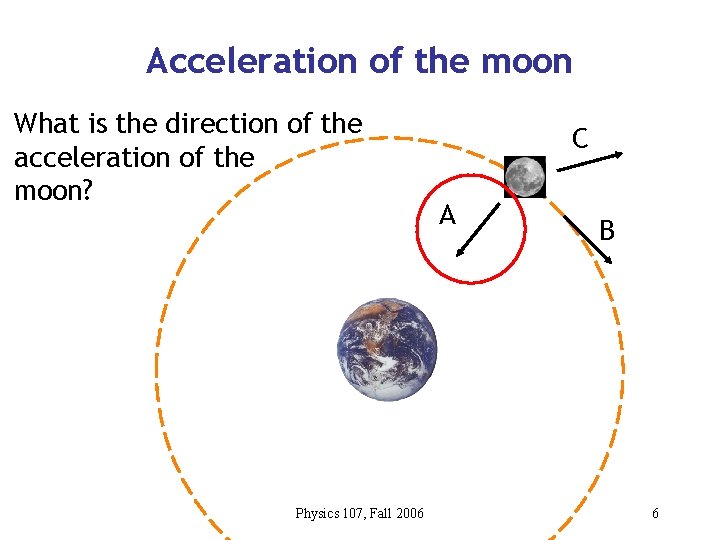 Acceleration of the moon What is the direction of the acceleration of the moon?