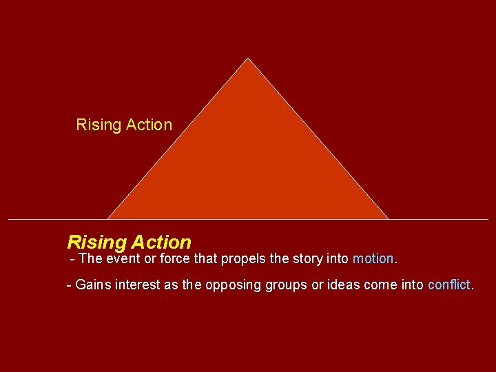 Rising Action - The event or force that propels the story into motion. -