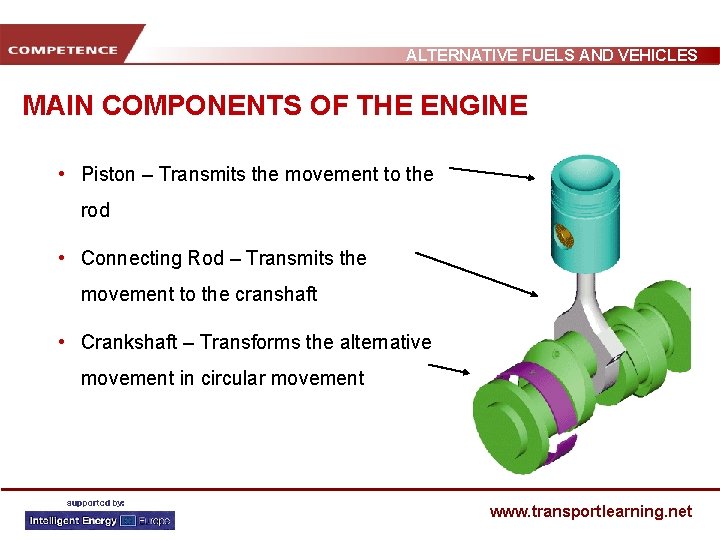 ALTERNATIVE FUELS AND VEHICLES MAIN COMPONENTS OF THE ENGINE • Piston – Transmits the