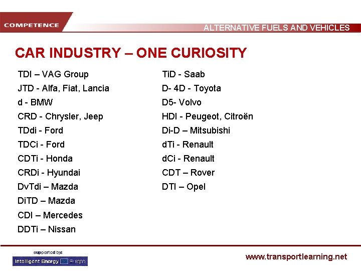 ALTERNATIVE FUELS AND VEHICLES CAR INDUSTRY – ONE CURIOSITY TDI – VAG Group Ti.