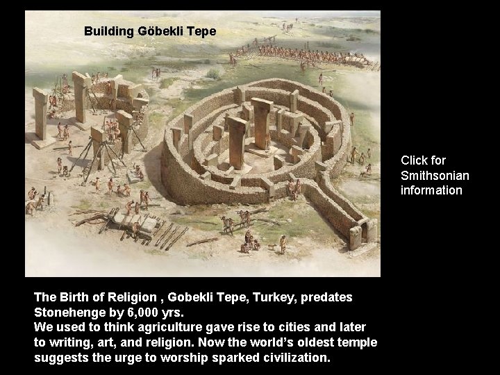 Building Göbekli Tepe Click for Smithsonian information The Birth of Religion , Gobekli Tepe,