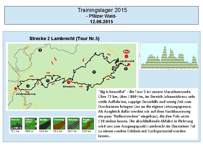 Trainingslager 2015 - Pfälzer Wald 12. 06. 2015 Strecke 2 Lambrecht (Tour Nr. 5)