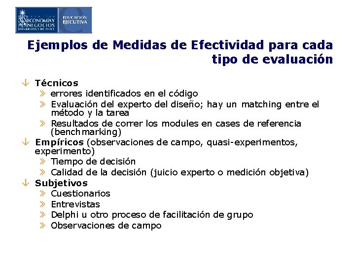 Ejemplos de Medidas de Efectividad para cada tipo de evaluación â Técnicos » errores