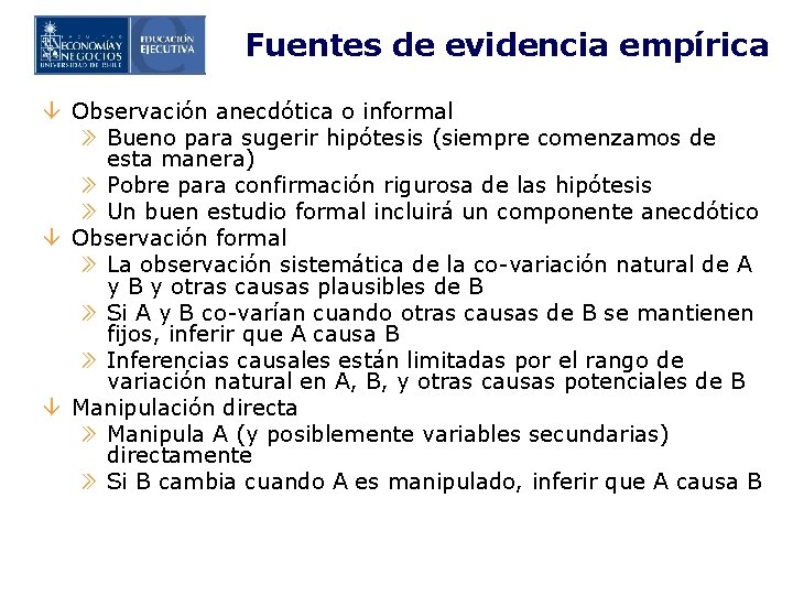 Fuentes de evidencia empírica â Observación anecdótica o informal » Bueno para sugerir hipótesis